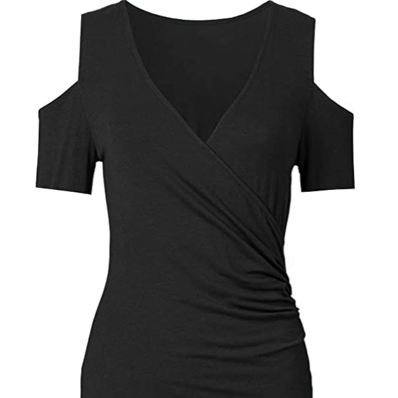 Merryfun Women's Short Sleeve Sexy Blouse Deep V - Picture 3 of 3
